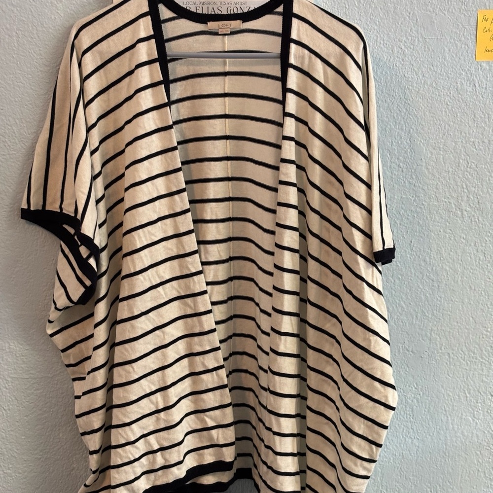 LOFT Black and White Striped Kimono Cardigan